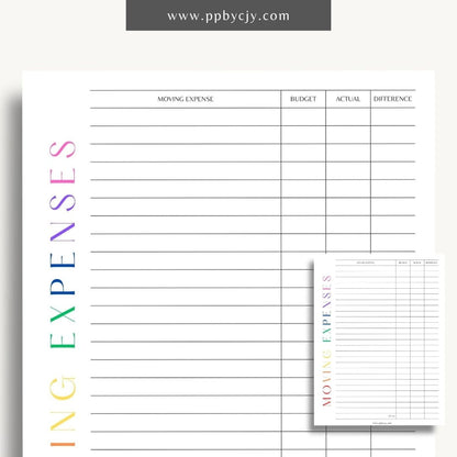 Moving Budget Printable Template – Digital download for planning and tracking expenses related to moving, including packing, transportation, and other costs.