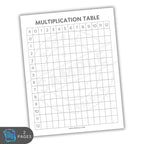 Blank multiplication table grid on a white background
