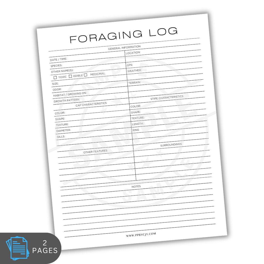 Foraging log sheet with columns for information on a white background