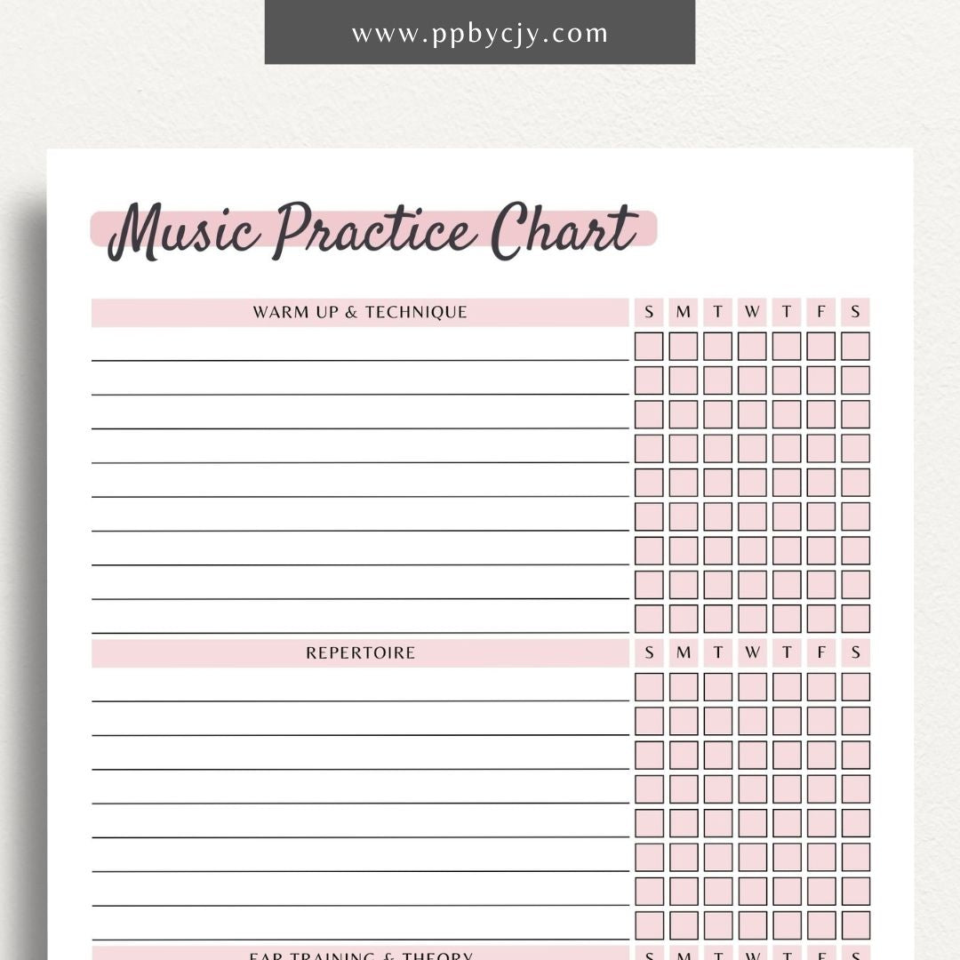 Music Practice Chart Printable PDF Template