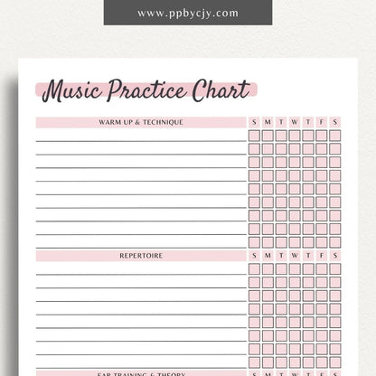Music Practice Chart Printable PDF Template