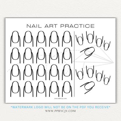 Nail Art Practice Printable PDF Template for sketching and designing nail styles.

