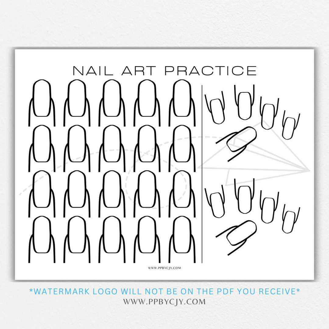 Nail Art Practice Printable PDF Template for sketching and designing nail styles.

