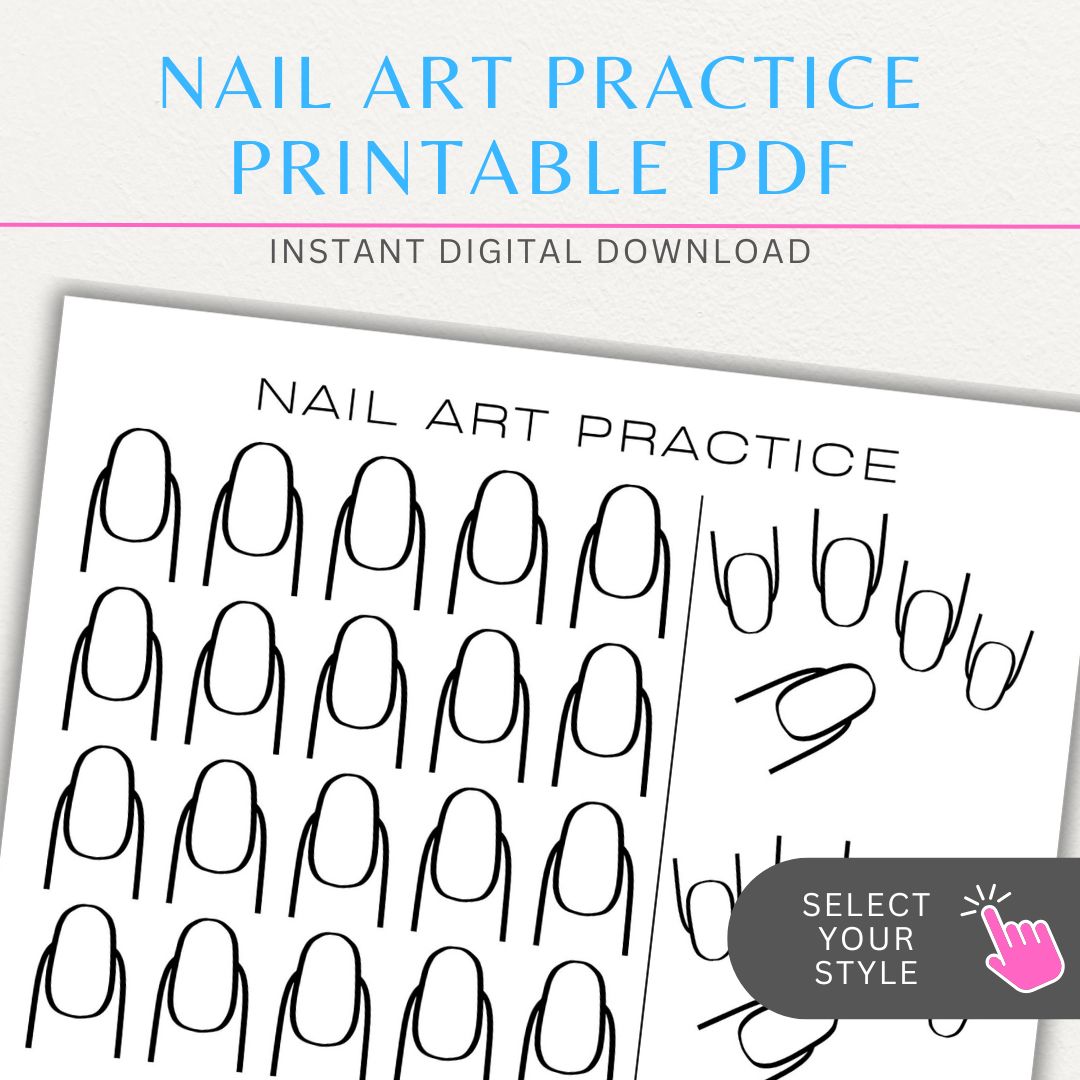 Nail Art Practice Printable PDF Template for sketching and designing nail styles.

