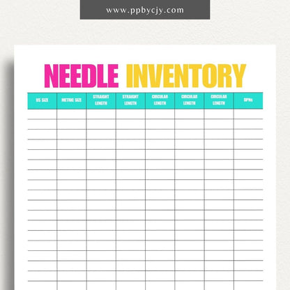 Knitting Needle Inventory Printable Template – Digital download for cataloging and managing your collection of knitting needles.