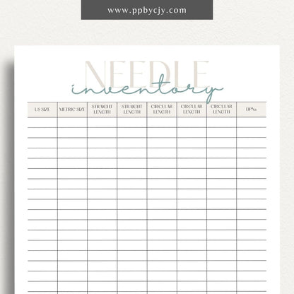 Knitting Needle Inventory Printable Template – Digital download for cataloging and managing your collection of knitting needles.