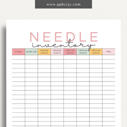 Knitting Needle Inventory Printable Template – Digital download for cataloging and managing your collection of knitting needles.