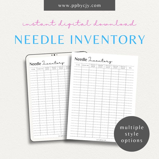 Knitting Needle Inventory Printable Template – Digital download for cataloging and managing your collection of knitting needles.