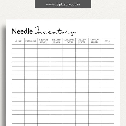 Knitting Needle Inventory Printable Template – Digital download for cataloging and managing your collection of knitting needles.