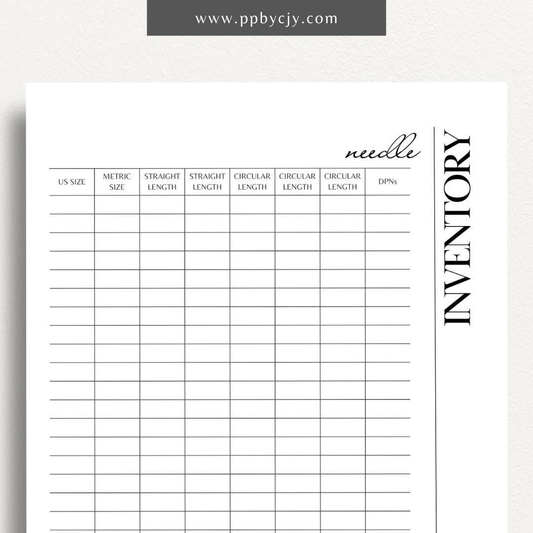 Knitting Needle Inventory Printable Template – Digital download for cataloging and managing your collection of knitting needles.