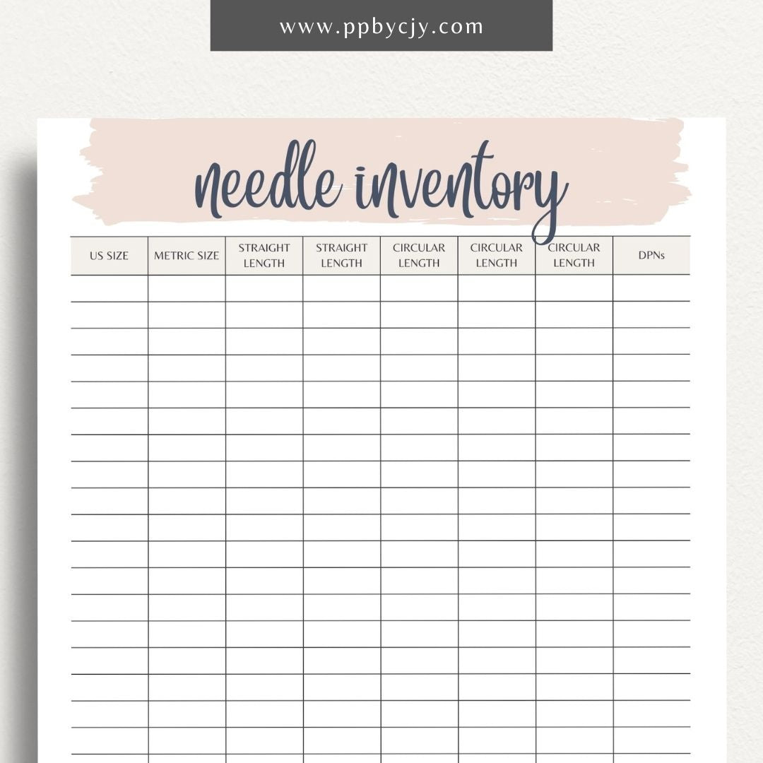 Knitting Needle Inventory Printable Template – Digital download for cataloging and managing your collection of knitting needles.