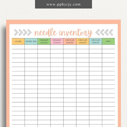 Knitting Needle Inventory Printable Template – Digital download for cataloging and managing your collection of knitting needles.