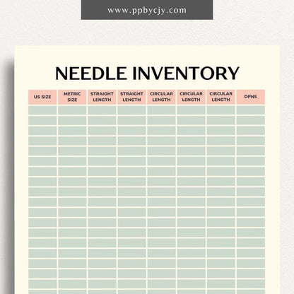 Knitting Needle Inventory Printable Template – Digital download for cataloging and managing your collection of knitting needles.