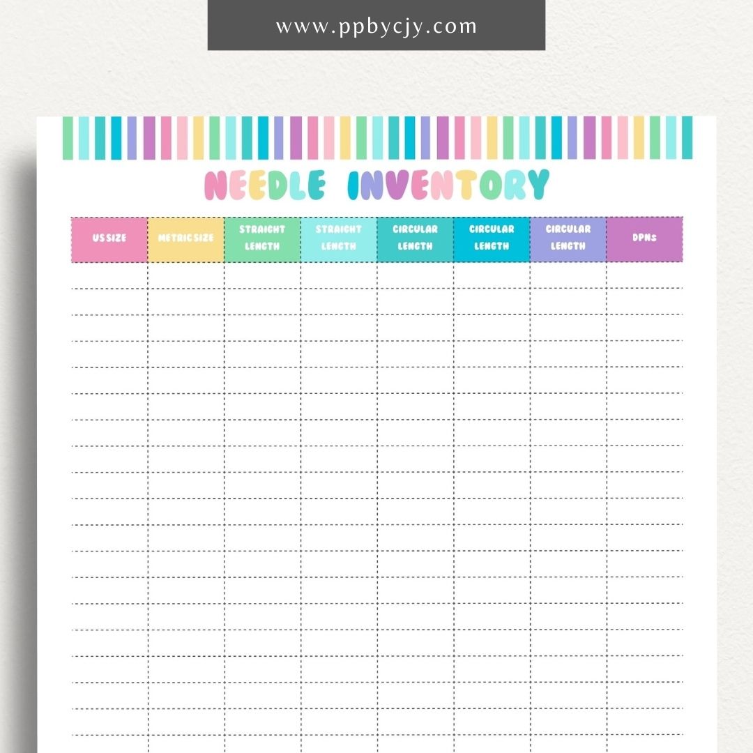 Knitting Needle Inventory Printable Template – Digital download for cataloging and managing your collection of knitting needles.