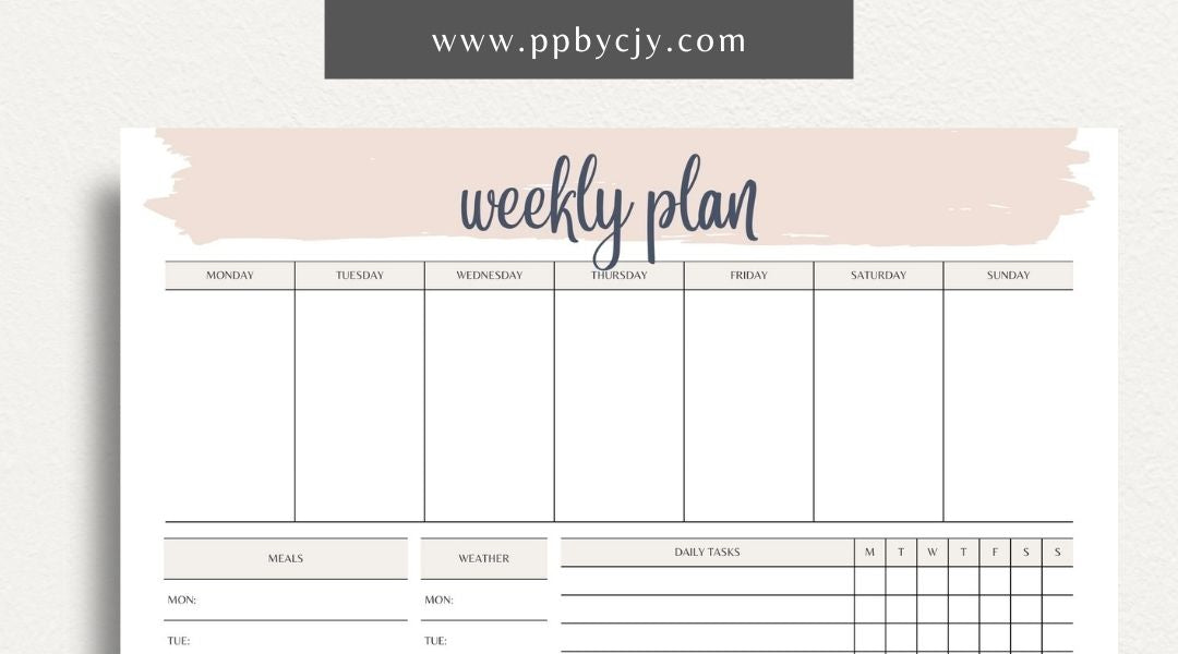 Weekly Planner Printable Template – Digital download for managing weekly schedules, tasks, and goals.