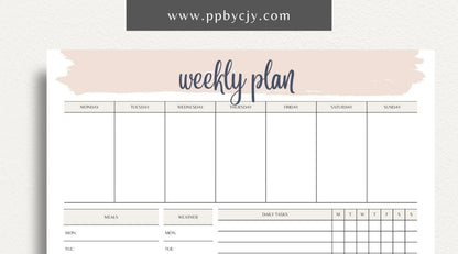 Weekly Planner Printable Template – Digital download for managing weekly schedules, tasks, and goals.