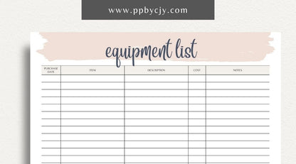 Equipment & Machine List Printable Template – Digital download for tracking and organizing machinery, maintenance schedules, and equipment inventory