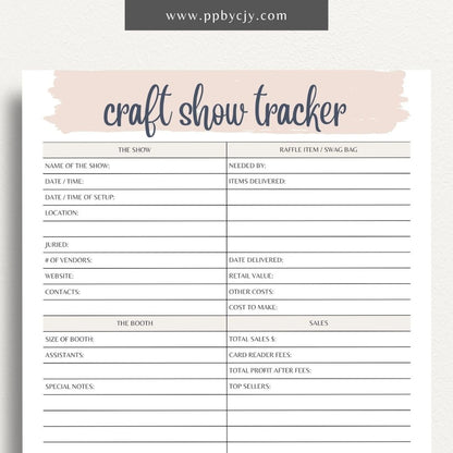 Craft Fair Tracker Printable Template – Digital Download for Organizing and Monitoring Craft Fair Details, Sales, and Inventory