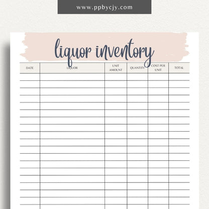 Liquor Inventory Printable Template – Digital download for organizing and managing your collection of liquor, including quantities, types, and locations.