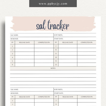 SAL Stitch-A-Long Tracker Printable Template – Digital download for organizing and tracking embroidery Stitch-A-Long projects, schedules, and progress