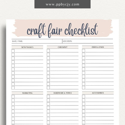 Craft Fair Checklist Printable Template – Digital Download for Preparing and Organizing Essentials for Craft Fair Participation