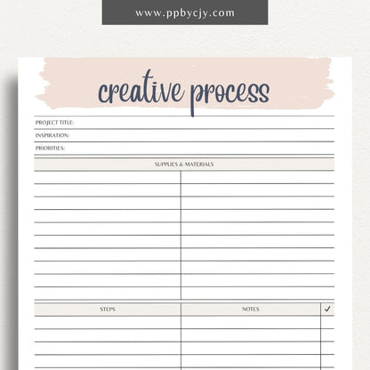 Creative Process Printable Template – Digital download for tracking ideas, planning projects, and managing creative workflows