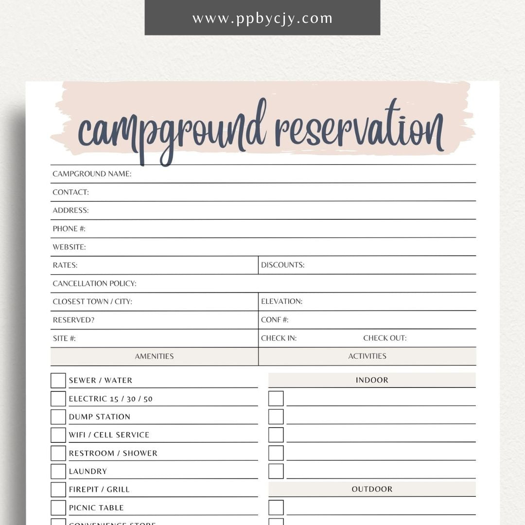 Campground Reservation Sheet Printable Template – Digital Download for Organizing and Managing Campground Reservations