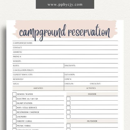 Campground Reservation Sheet Printable Template – Digital Download for Organizing and Managing Campground Reservations