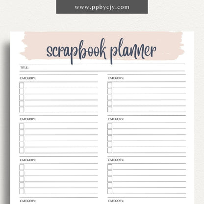 Scrapbook Planner Printable Template – Digital download for organizing and planning scrapbook projects, layouts, and materials