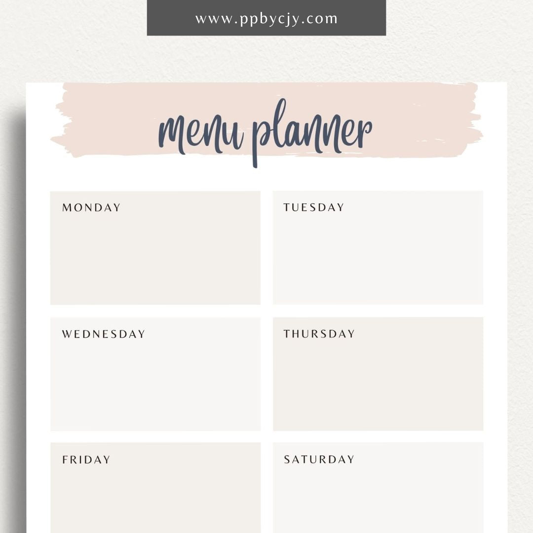 Weekly Meal Planner Printable Template – Digital download for organizing and planning meals for the week, including meal ideas, ingredients, and grocery lists