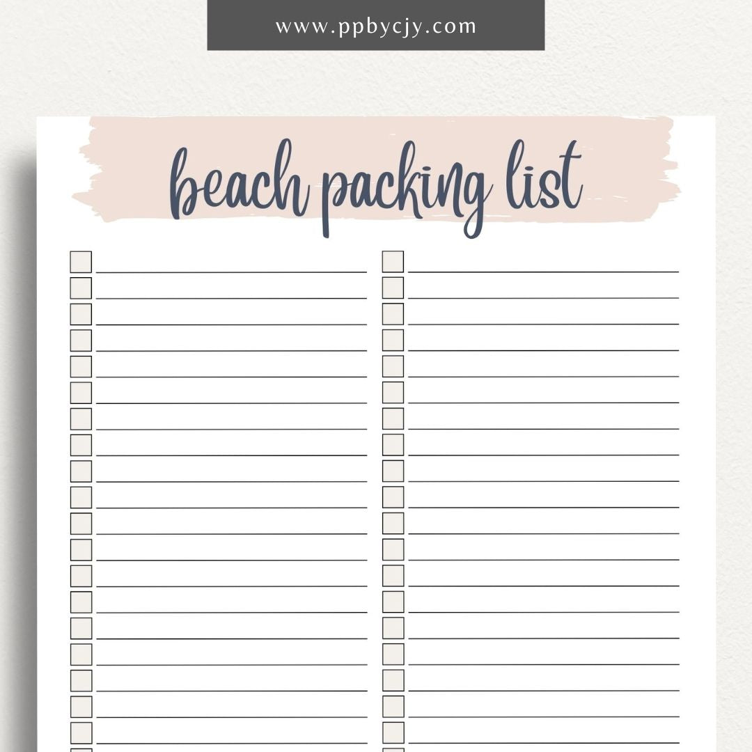 Beach Packing List Printable Template – Digital Download for Organizing and Packing for a Beach Trip