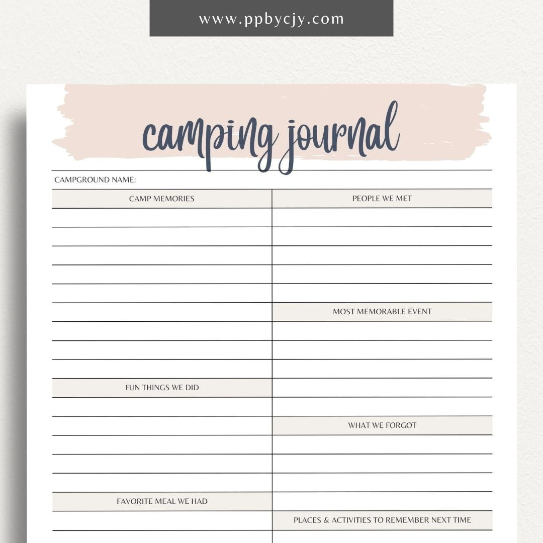 Camping Journal Printable Template – Digital Download for Recording and Reflecting on Camping Experiences and Adventures