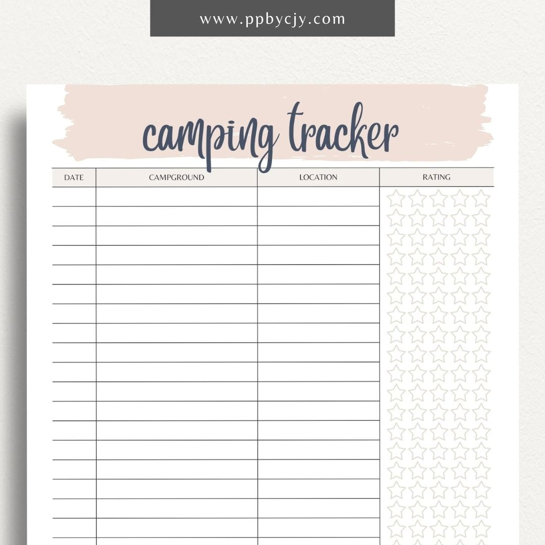 Campground Tracker Printable Template – Digital Download for Tracking and Recording Campground Visits and Details