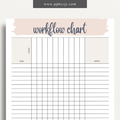 Workflow Chart Printable Template – Digital download for creating and managing process flow diagrams, task management, and project workflows