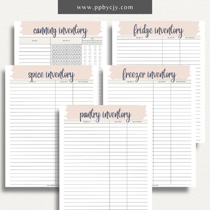 Kitchen Inventory Bundle Printable Template – Digital download featuring a collection of tools for organizing and managing your kitchen inventory, including pantry, refrigerator, and freezer.