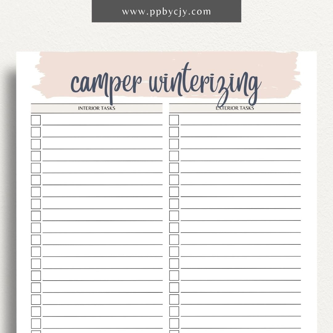 Camper Winterizing Sheet Printable Template – Digital Download for Organizing and Tracking Winterizing Tasks for Campers