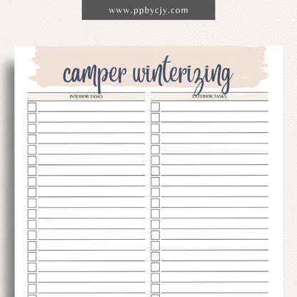 Camper Winterizing Sheet Printable Template – Digital Download for Organizing and Tracking Winterizing Tasks for Campers