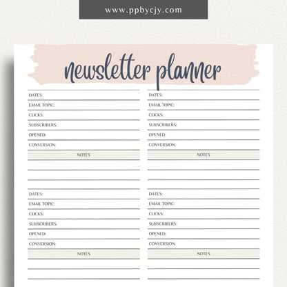 Newsletter Planner Printable Template – Digital download for organizing email campaigns, content scheduling, and newsletter planning