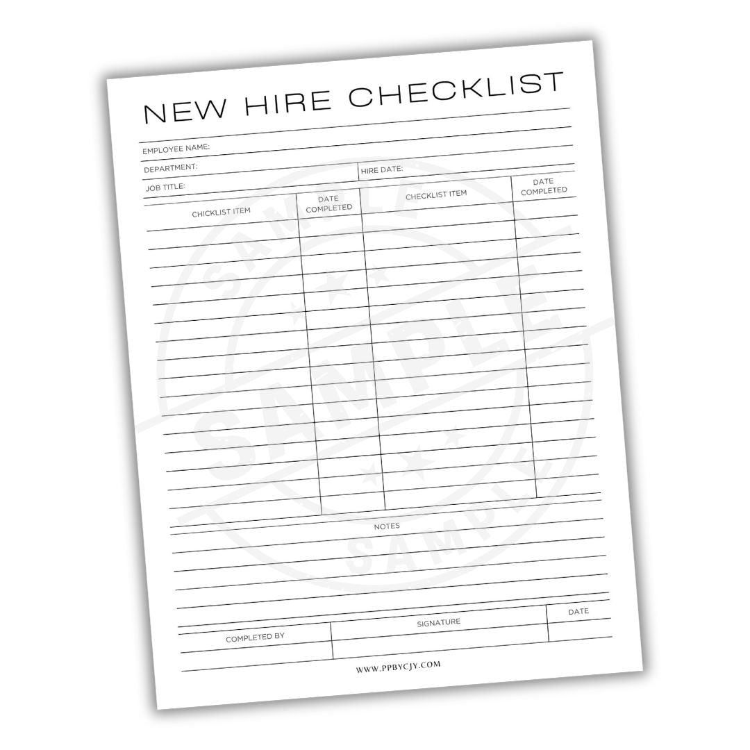 New hire checklist form on a white background