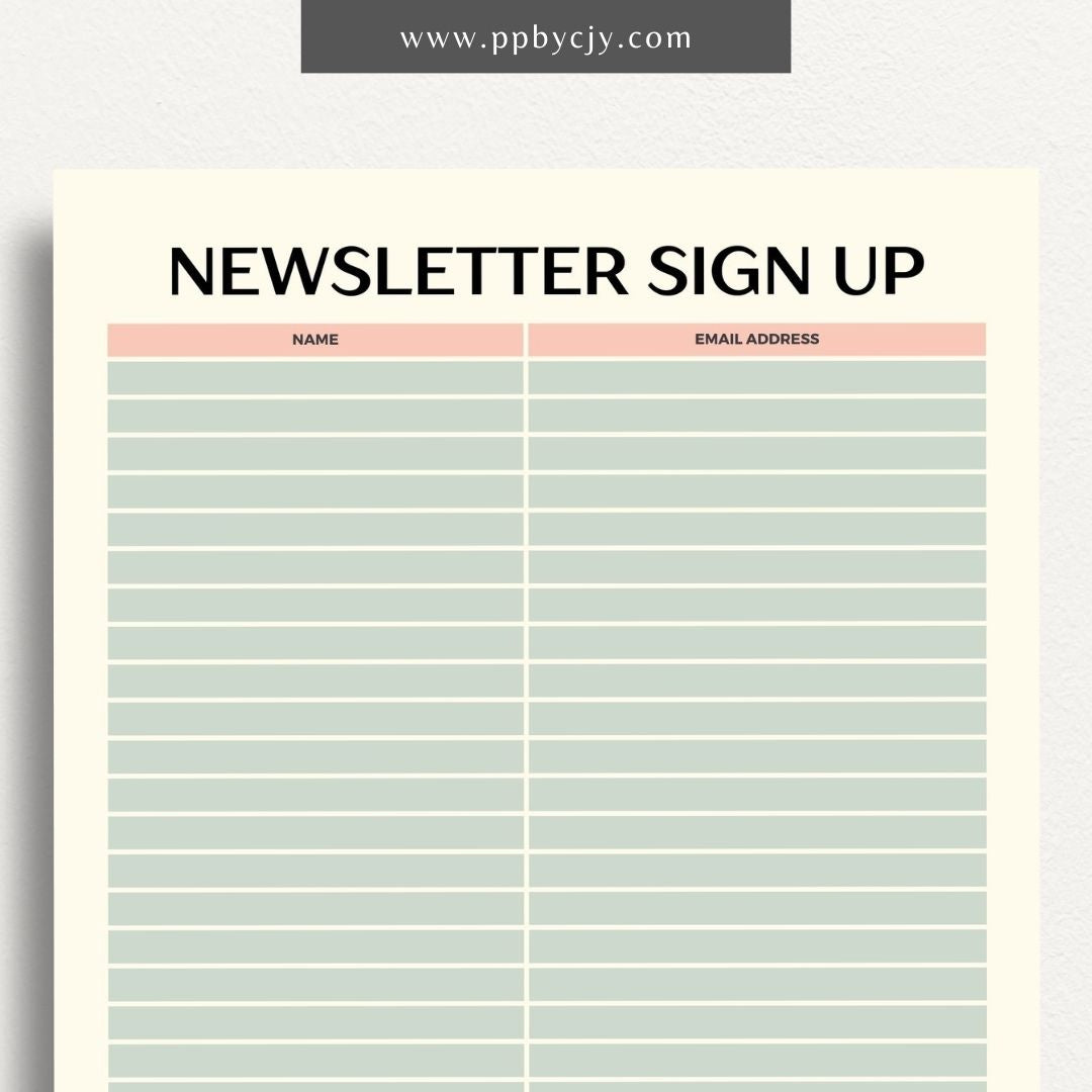 Email Newsletter Sign Up Sheet Printable Template Email Newsletter Sign Up Sheet Printable Template
