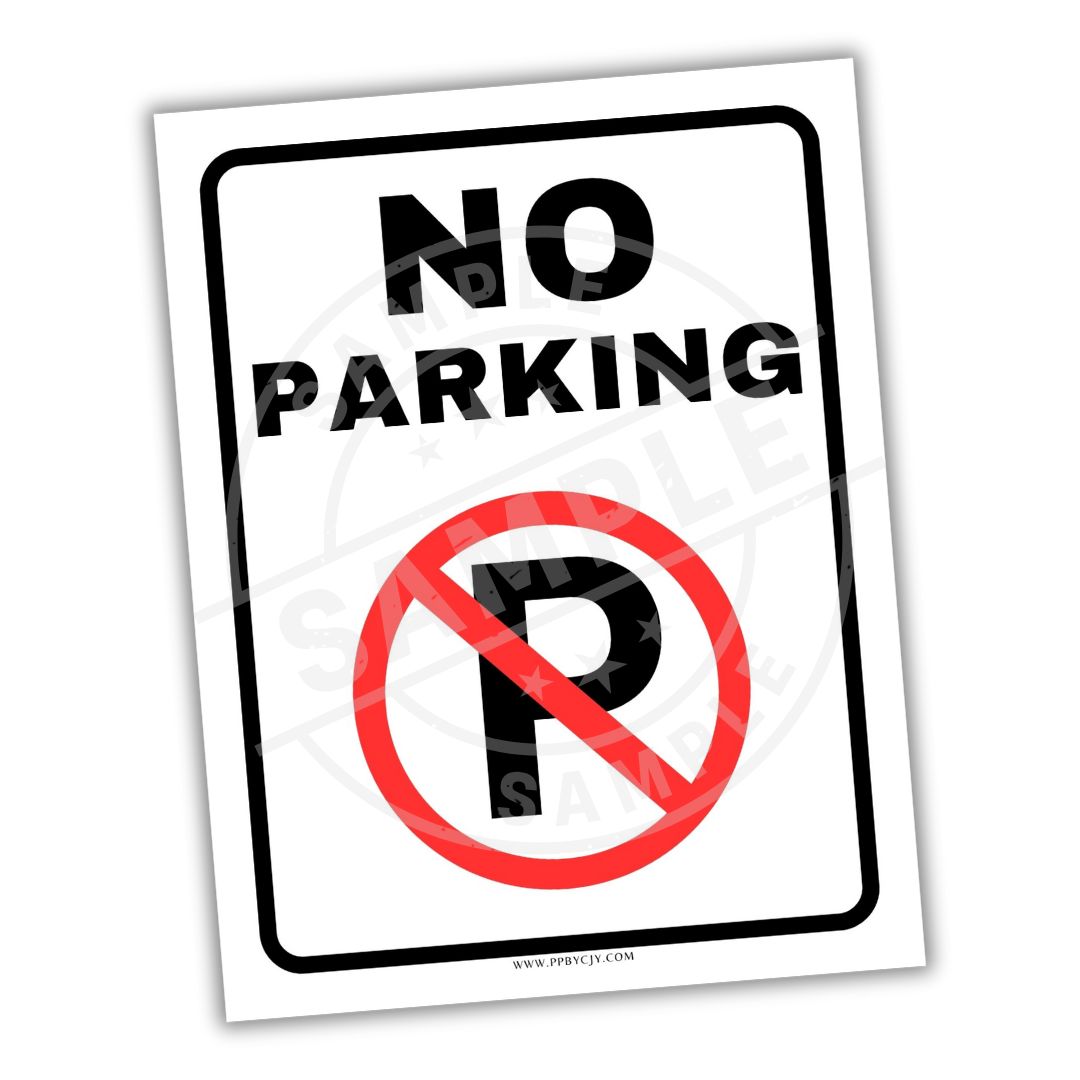 No parking sign with a red circle and line over a black 'P' on a white background.