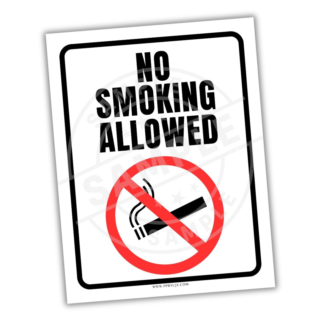 No smoking allowed sign with a red circle and line through a cigarette symbol on a white background.