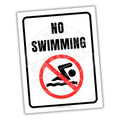 No swimming sign with a red circle and line over a black figure of a person.