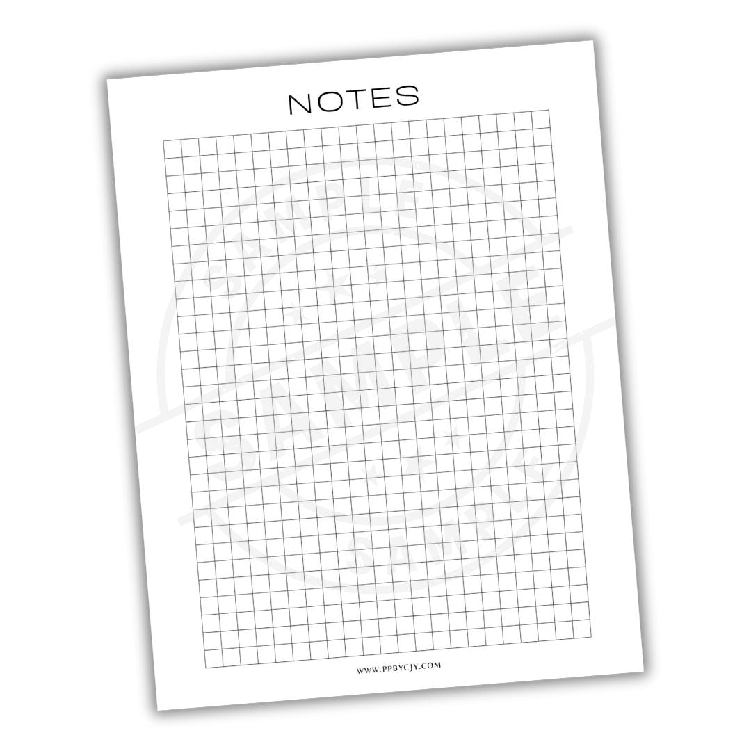 Grid paper sheet with 'NOTES' at the top on a white background