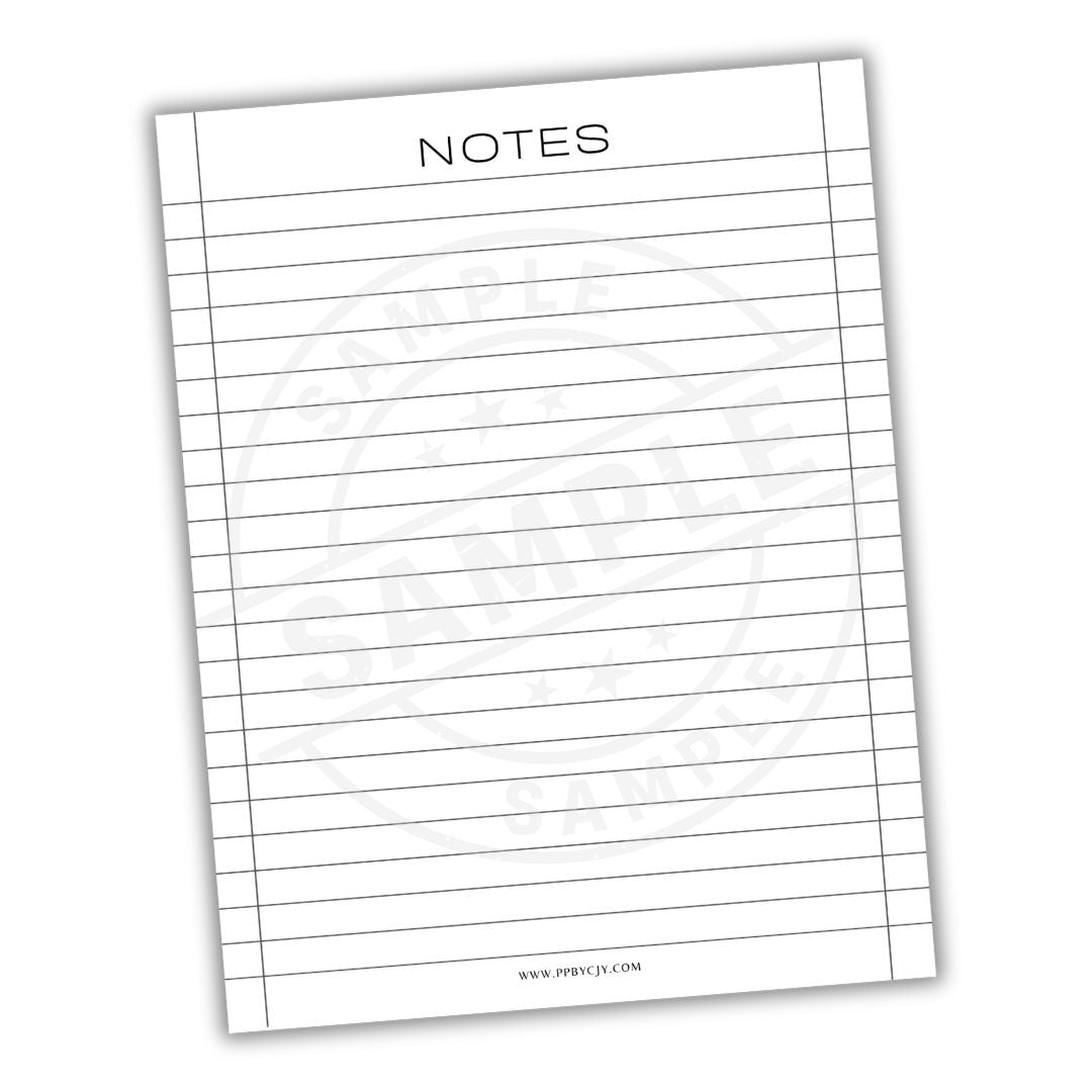 Notebook page with grid lines and 'NOTES' at the top on a white background