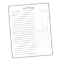 Notebook page with lined sections and geometric design on a white background