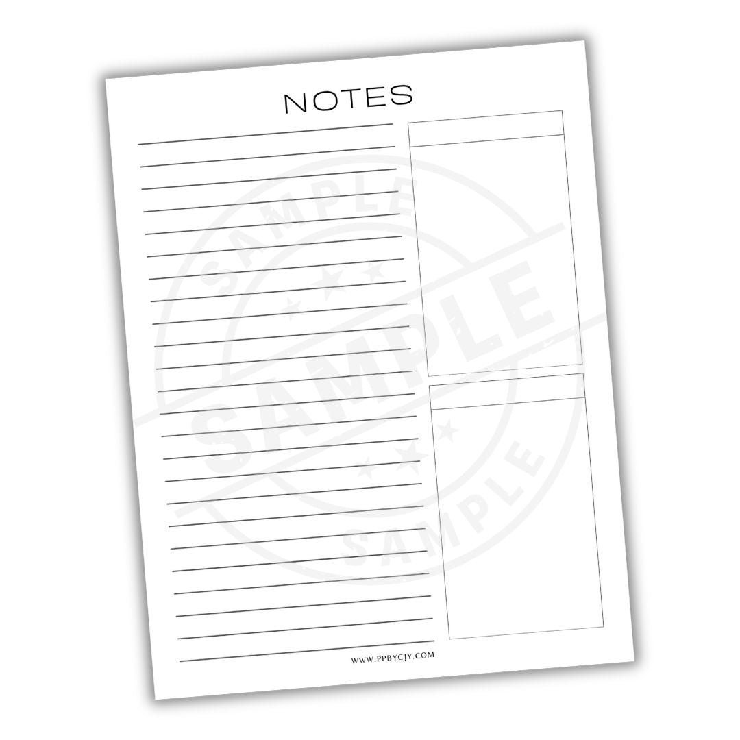 Notebook page with lined sections and geometric design on a white background