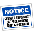 Safety sign warning about pool supervision on a white background