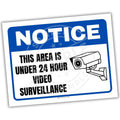 Notice sign indicating 24-hour video surveillance with a camera icon.