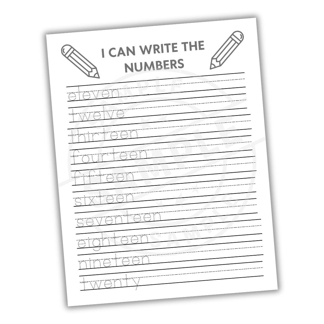 Worksheet with number tracing practice on a white background